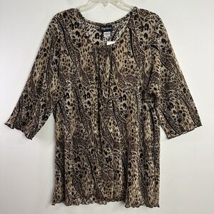 Maggie Barnes Pleated‎ Top Womens Plus Size 2X Animal Print 3/4 Sleeve New